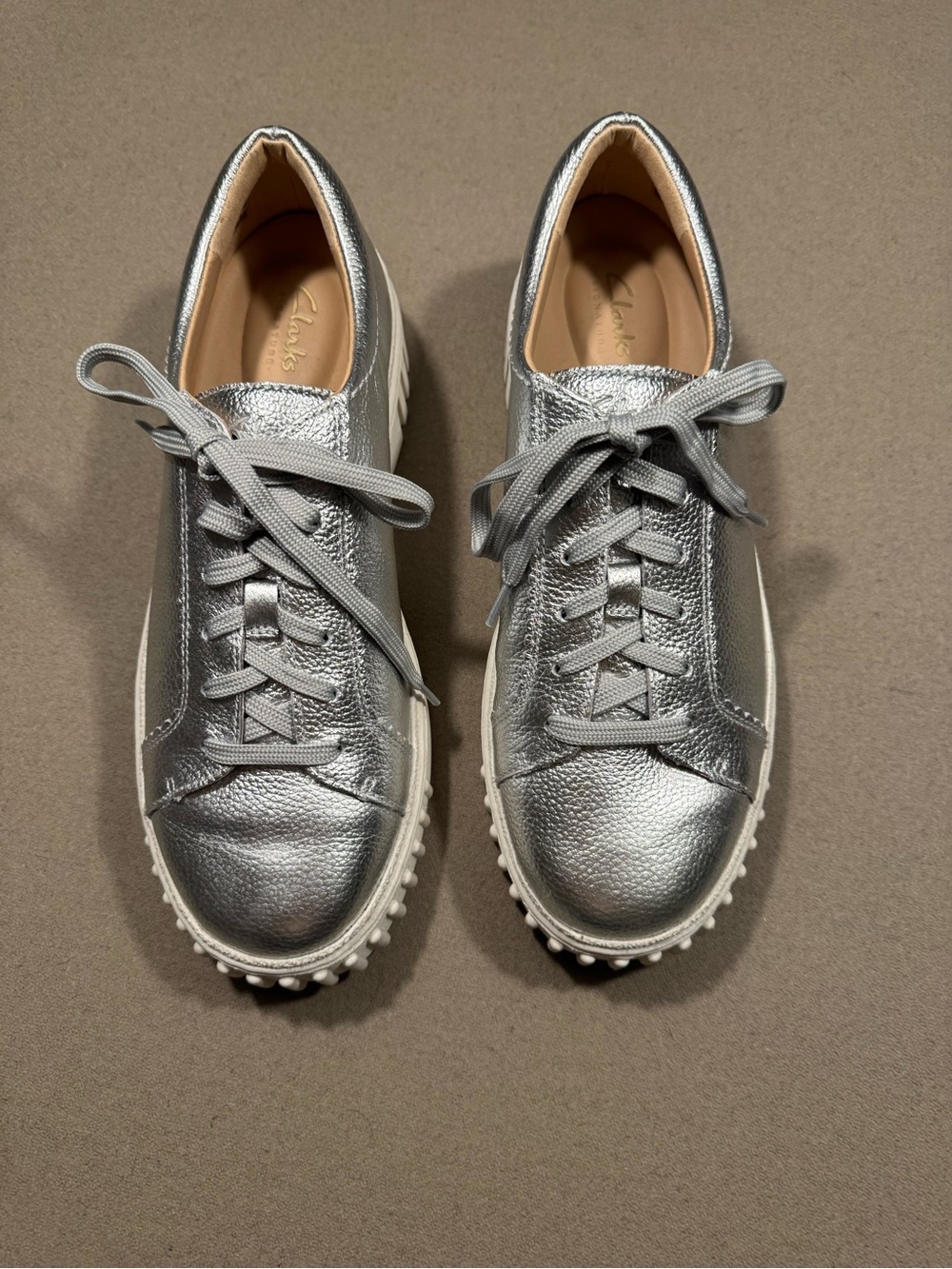 Women's Metallic Silver Lace-Up Sneakers size 9 worn once